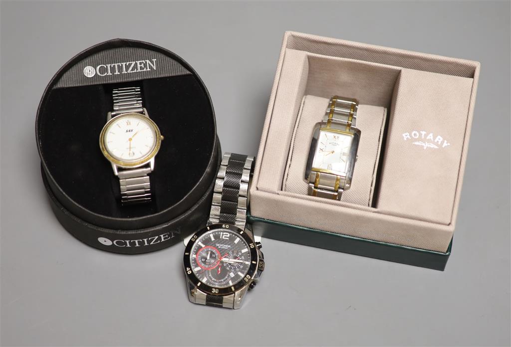 Three gentlemans assorted modern wrist watches, Sekonda, Rotary and SAS quartz.